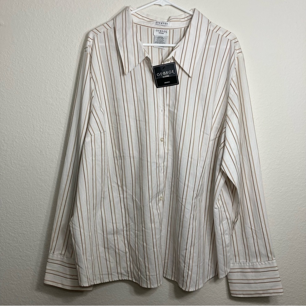 George Woman Striped Stretch Blouse - 26W - White/Tan